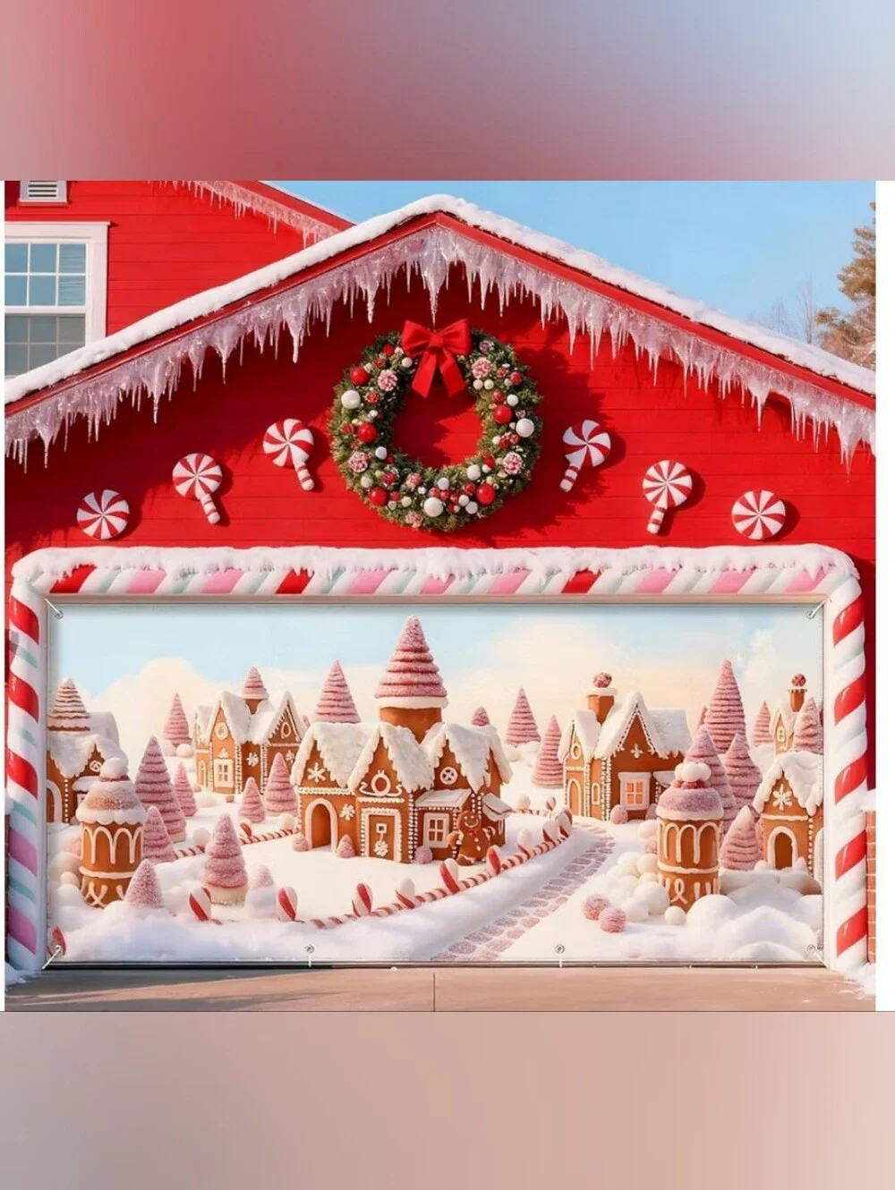 Holiday Gingerbread Scene Garage Cover 6x13– Red